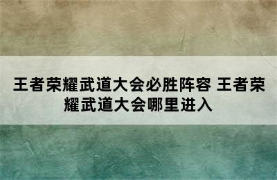 王者荣耀武道大会必胜阵容 王者荣耀武道大会哪里进入